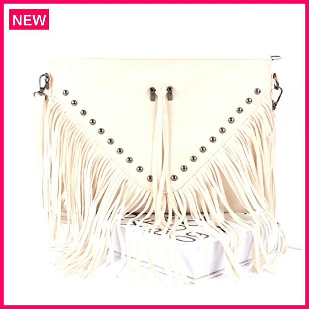 Large Leather Fringe Messenger Hobo Crossbody Bag with Tassel - Picture 5 of 8